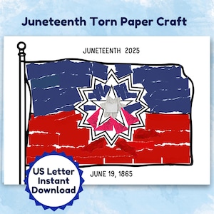 Lavoretto con carta strappata per il Juneteenth, Lavoretti per il Juneteenth per bambini, Lavoretto per il mese della storia dei neri, Attività per bambini per il Juneteenth, Lavoretto per il Juneteenth 2025