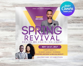 Volante de Avivamiento de Primavera: Plantilla editable para evento de la iglesia (Descarga digital de Canva)