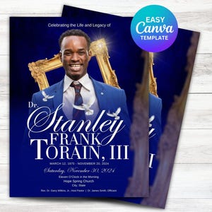 Memorial Funeral Program | 8 pages - 8.5x11 inch | Elegant Blue Program | Celebration of Life | Keepsake Digital Download Canva Template