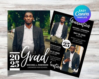 Invitación de graduación y celebración / Anuncio fotográfico / Descarga digital / Redes sociales / Canva editable