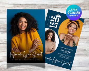 Invitación a graduación y celebración / Anuncio fotográfico / Descarga digital / Redes sociales / Canva editable