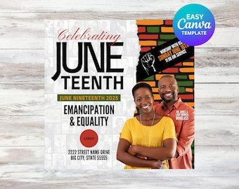 Folleto del servicio del domingo de Juneteenth / Descarga digital / Mes de la historia afroamericana / Redes sociales / Servicio religioso / Redes sociales / Canva editable