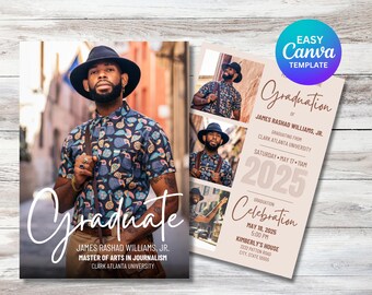 Invitación a graduación y celebración / Anuncio fotográfico / Descarga digital / Redes sociales / Canva editable