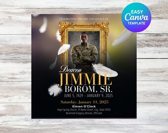 Anuncio conmemorativo elegante: Celebración de la vida, poste cuadrado (plantilla de Canva, descarga digital)