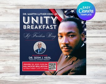 Desayuno de unidad de Martin Luther King, Jr. / Folleto del día de MLK / Descarga digital / Desayuno comunitario / Redes sociales / Fin de semana de la libertad / Canva /