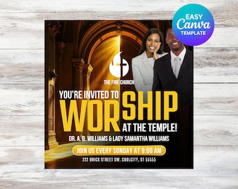 Volante de culto para la iglesia: Plantilla editable de Canva (descarga digital)