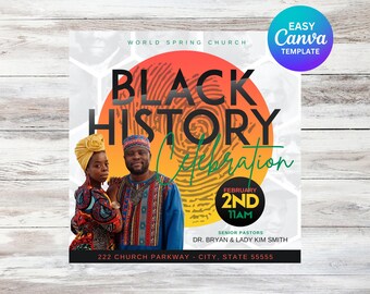 Folleto de celebración de la historia afroamericana / Descarga digital / Mes de la historia afroamericana / Redes sociales / Servicio religioso / Redes sociales / Canva / Editable