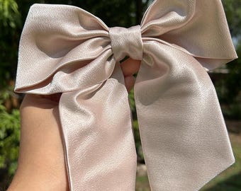 Beige Schleife im Haar, Satinschleife im Haar, Schleife im Haar, Schleife im Haar für Frauen, Haarschleife für Mädchen, Haarspange, Haarschmuck, Geschenke, Hochzeit.