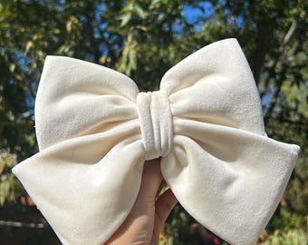 Ivory Velvet Bow, White Holiday Bow, Hair Bow for Women, Hair Bow for Girls, Barrette Hair Clip, Hair Accessories,  Gifts, Wedding.