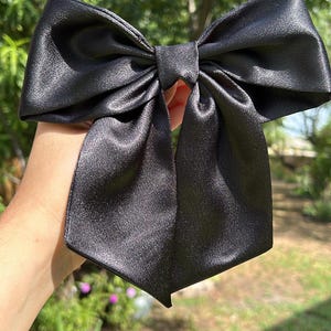 Black Hair Bow, Satin Hair Bow, Hair Bow for Women, Hair Bow for Girls, Barrette Hair Clip, Hair Accessories, Gifts, Wedding and Black Tie.