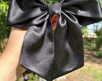 Schwarze Haarschleife, Satin Haarschleife, Haarschleife für Frauen, Haarschleife für Mädchen, Haarspange Haarclip, Haarschmuck, Geschenke, Hochzeit und schwarze Krawatte.