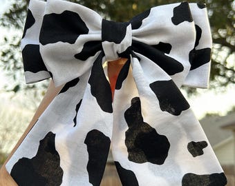 Schwarze Kuh Print Schleife, Vaquero Stil, Cowgirl-Stil, Haarspange Haarspange, Haarschmuck, Haarschleife für Frauen, Haarschleife für Mädchen, Geschenke.