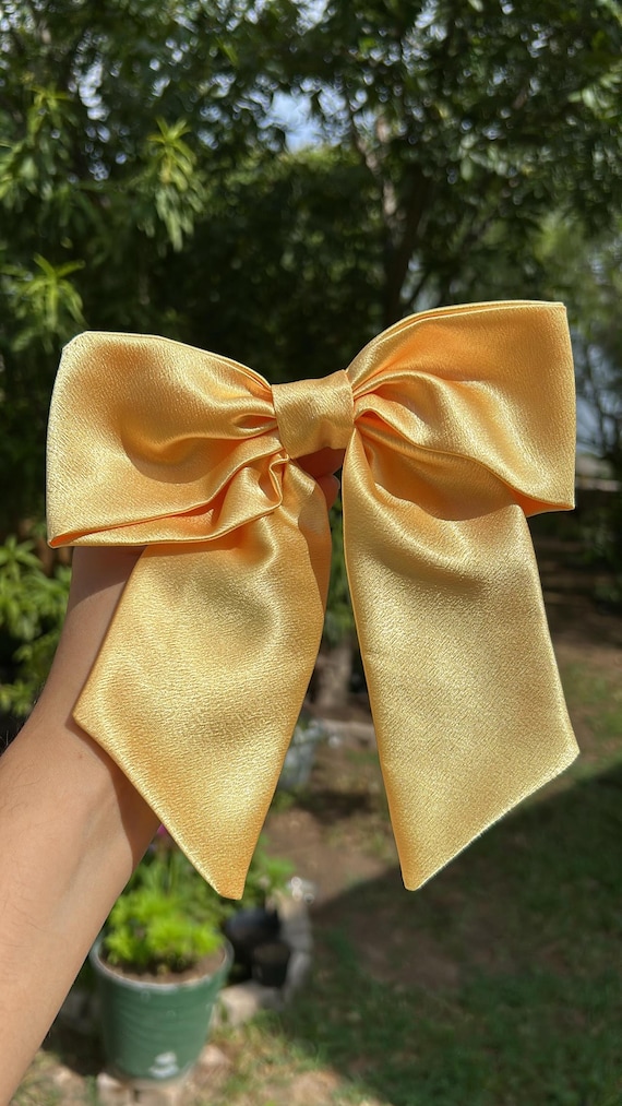 Yellow Hair Bow, Satin Hair Bow, Hair Bow for Women, Hair Bow for Girls, Barrette Hair Clip, Hair Accessories, Gifts, Wedding.