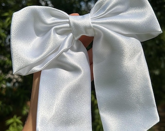 Witte haarstrik, satijnen haarstrik, haarstrik voor vrouwen, haarstrik voor meisjes, haarspeldje, haaraccessoires, cadeaus, bruiloft, bruidsstrik.