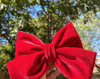 Red Velvet Bow, Red Holiday Bow, Hair Bow for Women, Hair Bow for Girls, Barrette Hair Clip, Hair Accessories, Gifts, Wedding.