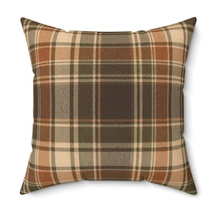 WoodRow Rustic Brown Plaid Pillow, Olive Green Farmhouse Decor Pillowcase image 4