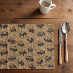 Bison Placemat, Western Rustic Decor, Table Mat, Dining Room Table Setting, Brown Accents, Southwestern Dining, Cowboy Kitchen Decor,