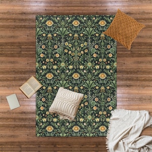 Area Rugs - William Morris Home, Moody Maximalist Vintage House Decor Rug, Boho Chic Accent Rug, Floral Tapestry Floor Mat, Retro Living