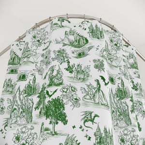 Shower Curtains, Water-Resistant Fabric, Green Vintage Modern Decor, Medieval Decor, Fairy - Core Decor, Nature Theme, Dragons And Castles