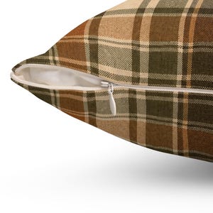 WoodRow Rustic Brown Plaid Pillow, Olive Green Farmhouse Decor Pillowcase image 2