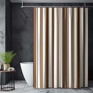 Brown Cream Striped Fabric Shower Curtain: Waterproof Bathroom Decor