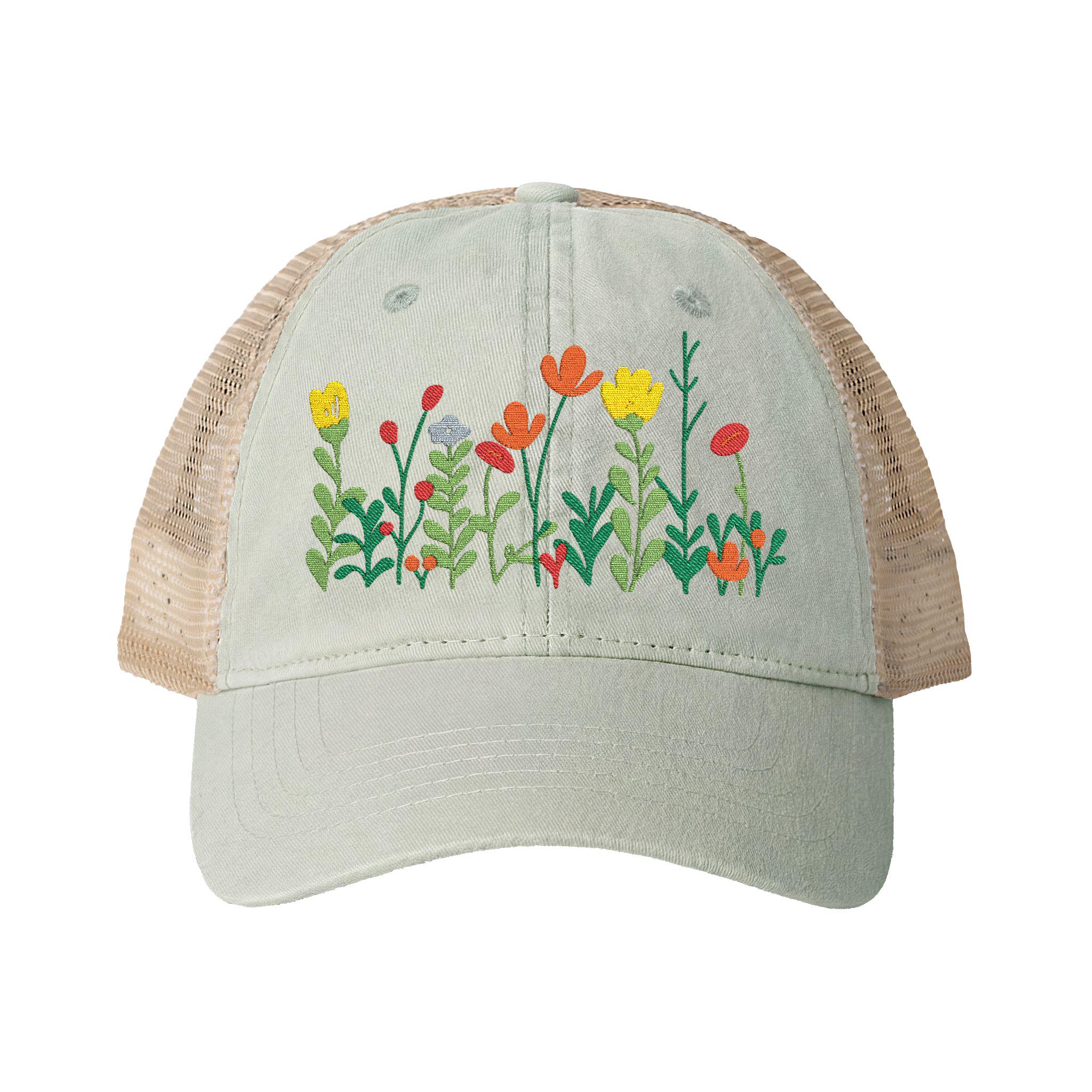 Green Floral Accent tie dye trucker hat with flowers and succulents handmade Floral Trucker Hat Freehand Burned – Western Style Black Cap  main image 4