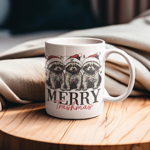 Merry Cute Vintage Raccoon Christmas Mug | Holiday Coffee Cup, Cute Pet Lover Gift, Winter Beverage Mug, Raccoon Decor, Santa Mug