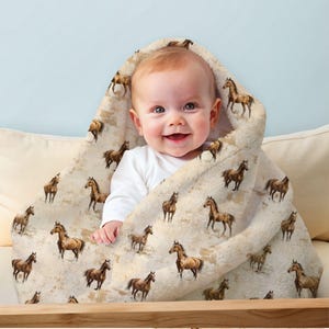 Housewarming Gifts, Horse Print Soft Blanket, Western Theme Cozy Blanket, Cowboy Baby Decor, Rustic Nursery Blanket, Baby Shower Gift