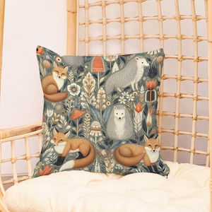 Scandinavian Fox Pillow, Swedish Folk Art Home Decor, Scandinavian Design Square Pillow for Couch, Sofa, Bedroom - Nordic Fox Cushion Cover,