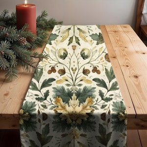 Table Runner, William Morris Inspired, Cotton Table Mat, Poly Linen Dining Decor, Rustic Farmhouse Kitchen Tablecloth