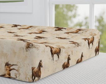 Gift, Vintage Home Gifts, Horse Print Changing Pad Cover, Western Cowboy Nursery Decor, Spring Rustic Style