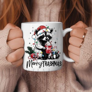 Racoon Ceramic Mug, Cozy Christmas Drinkware, Holiday Gift, Winter Wonderland Cup, Coffee Lovers Gifts, Cute Home Decor, Trash Panda Festive