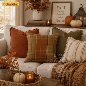 Rust Plaid Throw Pillow, Rustic Farmhouse Fall Decor, Vintage Classic Pillowcase