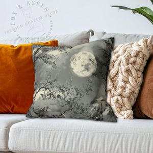 Spooky Full Moon Forest Halloween Pillow with Insert: Halloween Chinoiserie Decorative Cushion