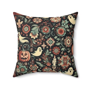Nordic Cute Spooky Ghost Floral Pillow, Cute Home Decor, Halloween Decoration, Dark Cottagecore Accent, Spooky Throw Cushion, Gift Idea