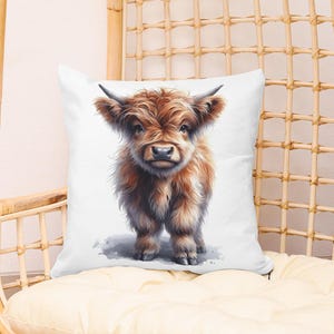Highland Cow Square Pillow, Farm Lover Gift, Nature Witch Decor, Cow Themed Throw Pillow, Cow Print Cushion, Cottagecore Pillow