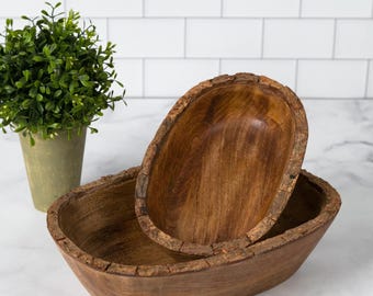 Handmade Mango Wood Bark Bowl: Rustic Home Decor Centerpiece