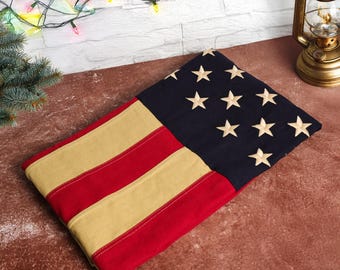 Handmade Cotton American Flag: Vintage Patriotic Wall Decor (60"x36")