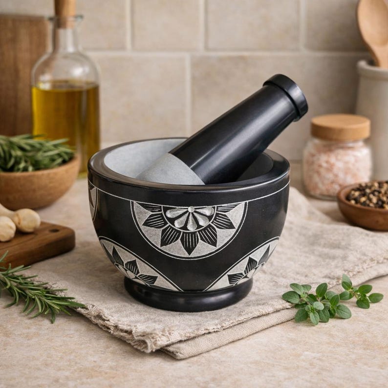 Handcrafted Soapstone Mortar and Pestle Set: Heavy-Duty Spice Grinder image 11