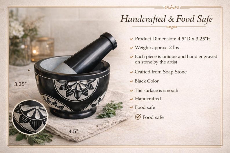 Handcrafted Soapstone Mortar and Pestle Set: Heavy-Duty Spice Grinder image 13