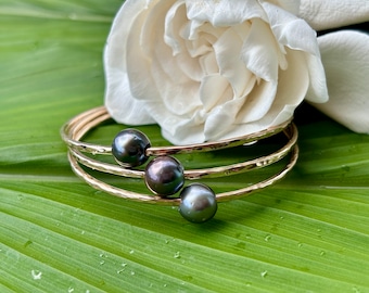 Pulsera de perla de Tahití bañada en oro de 14 quilates