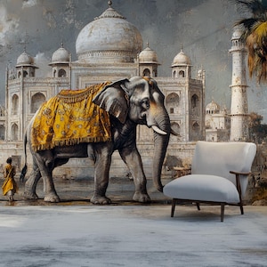 Versierde olifant voor een Indiaas paleis Peel and Stick behang/verwijderbare vintage muur muurschildering/canvas Peel and Stick