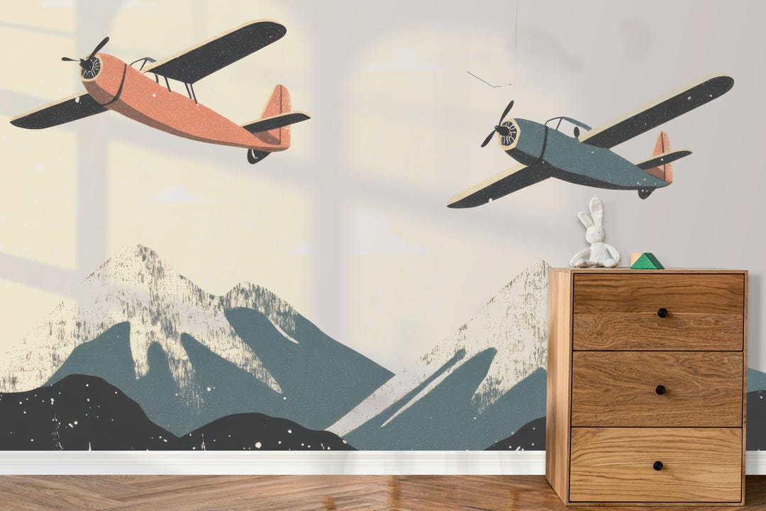 vintage-airplane-wallpaper-with-mountain-scenery-peel-and-stick