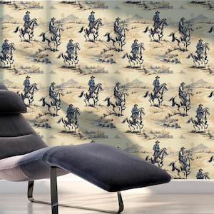 Wild West Riders-Cowboy e Desert Landscape Pattern Wallpaper Peel And Stick Carta da parati/Rimovibile Vintage Murale/Tela Peel and stick