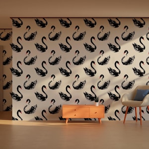 Elegant Black Swan Wallpaper Peel And Stick Wallpaper/ RemovableVintage Wall Mural/Canvas Peel and stick