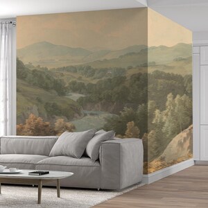 Pastoral Mountain Landscape Wallpaper Vintage Scenic Art Peel and Stick ...