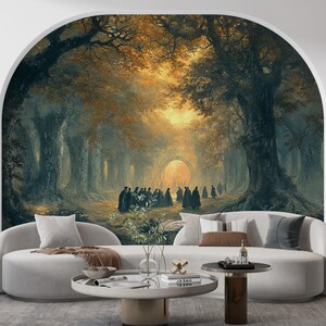 Mystical Woodland Archway Wallpaper - Autumn Glow Forest Scene - Peel and Stick | Removable Wall Art | Canvas Mural | Nature-Inspired Decor