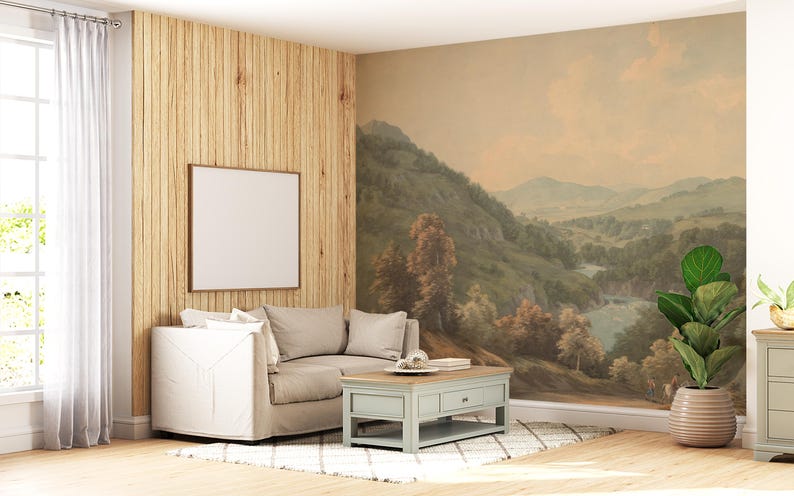 Pastoral Mountain Landscape Wallpaper Vintage Scenic Art Peel and Stick ...