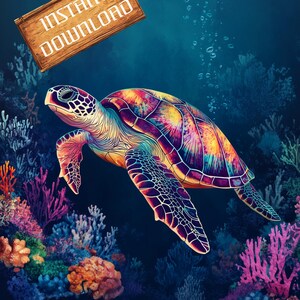 Sea Turtle Coral Reef Art Print: Ocean Animal Poster (Digital Download)
