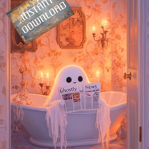 Geist im Badezimmer druckbare Wandkunst Halloween digitaler Download Humor Sofortiger download Kunst süsser Geist Wohnkultur Gothik-Halloween-Wandkunst